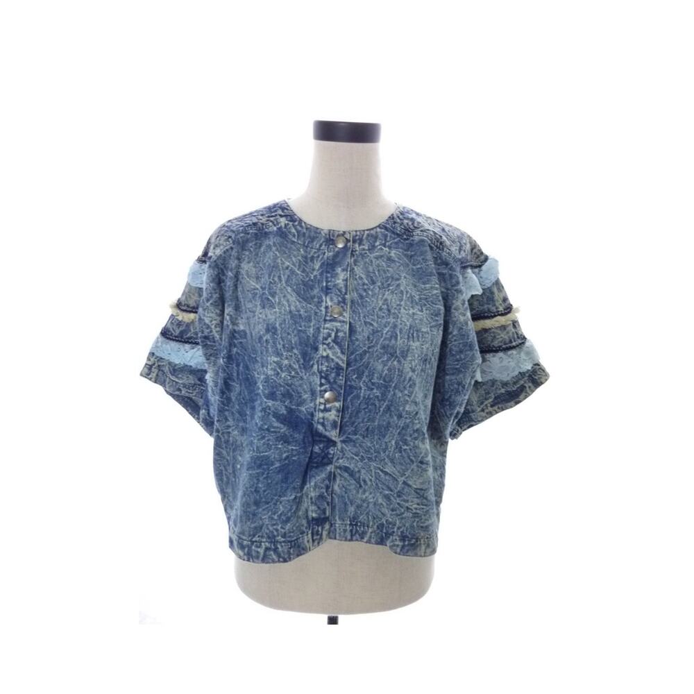 Vintage 80's Acid Wash Denim Jean Crop Top with Lace by Toppings